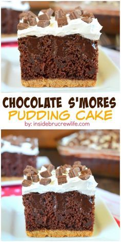 Chocolate Pudding Cake Recipe, Pudding Cake Recipe, Marshmallow Topping, Chocolate Pudding Cake, Poke Cakes, S'mores, Poke Cake, Pudding Cake, Diy Spring