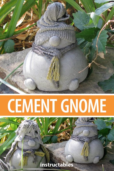 Concrete Gnomes Diy How To Make, Cement Snowman Diy, Cement Gnomes Diy, Garden Gnomes Diy, Garden Ornaments Diy, Gnome Diy, Recycled Decor, Diy Cement, Gnome Tutorial