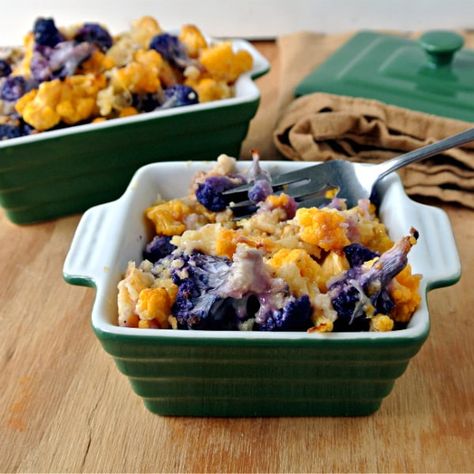 Alton Brown's Cauliflower Say Cheese - Eat Like No One Else Purple Cauliflower Recipe, Colored Cauliflower, Corn Free Recipes, Roast Cauliflower, Brown Recipe, Cauliflower Dishes, Cheesy Cauliflower, Alton Brown, Baked Cauliflower