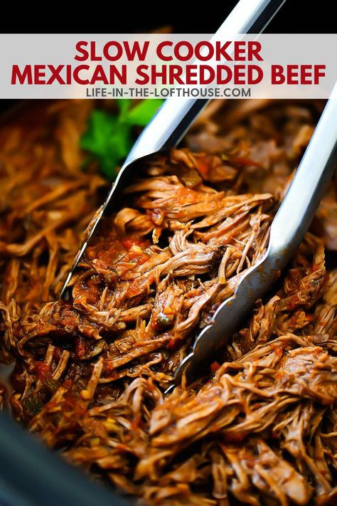 Slow Cooker Mexican Shredded Beef is a beautifully simmered dinner that is filled to the brim with flavor. This tender and juicy meat is perfect for tacos, burritos, salads and more! Shredded Beef Tacos Crockpot, Rump Roast Crock Pot Recipes, Slow Cooker Mexican Shredded Beef, Slow Cooker Mexican Beef, Crockpot Rump Roast, Crockpot Beef Tacos, Slow Cooker Beef Tacos, Crockpot Shredded Beef, Crockpot Recipes Mexican