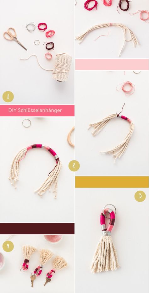 DIY Anleitung Schluesselanhaenger Tassel Quasten Tassel Keychain Diy, Tassen Hanger, Make Tassels, Simpul Makrame, Raw Garnet, Pola Macrame, January Birthstone Jewelry, Diy Ring, Diy Wrap