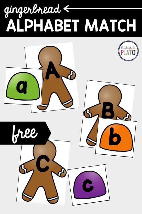 This Gingerbread ABC Game is a simple way to incorporate some seasonal fun into mastering letters and sounds, ABC order and even CVC words!

#holiday #christmas #gingerbread #preschool #prek #ABC #alphabet #matching #iteachprek #iteachpreschool Christmas Language And Literacy Activities Preschool, Gingerbread Cvc Free, Christmas Math And Science Activities Preschool, Gingerbread Alphabet Activities, Christmas Letter Matching, Christmas Cvc Activities, Christmas Letter Activities Preschool, Alphabet Games For Kindergarten, Gingerbread Preschool