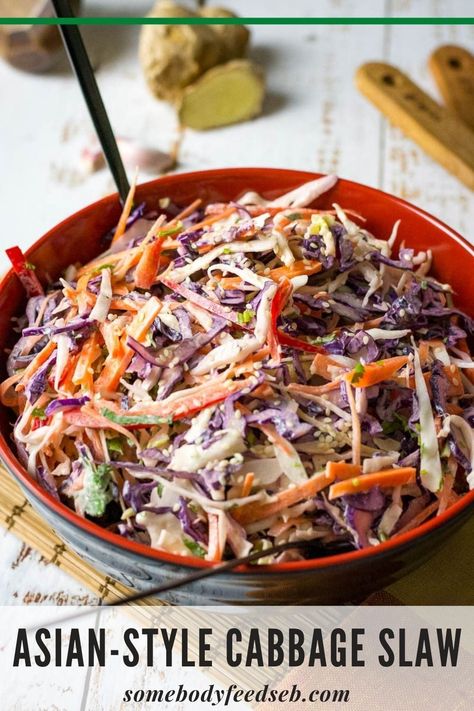 Paleo Chicken Tacos, Asian Cabbage Slaw, Sesame Mayo, Spicy Cabbage Slaw, Classic Coleslaw Recipe, Jackfruit Burger, Spicy Cabbage, Asian Cabbage, Asian Coleslaw