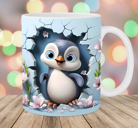 Free Sublimation Downloads Disney, Mugs Print Designs, 3d Penguin, Winnie The Pooh Gif, Penguin Mug, Polymer Clay Gifts, Cartoon House, Mug Template, Mug Sublimation