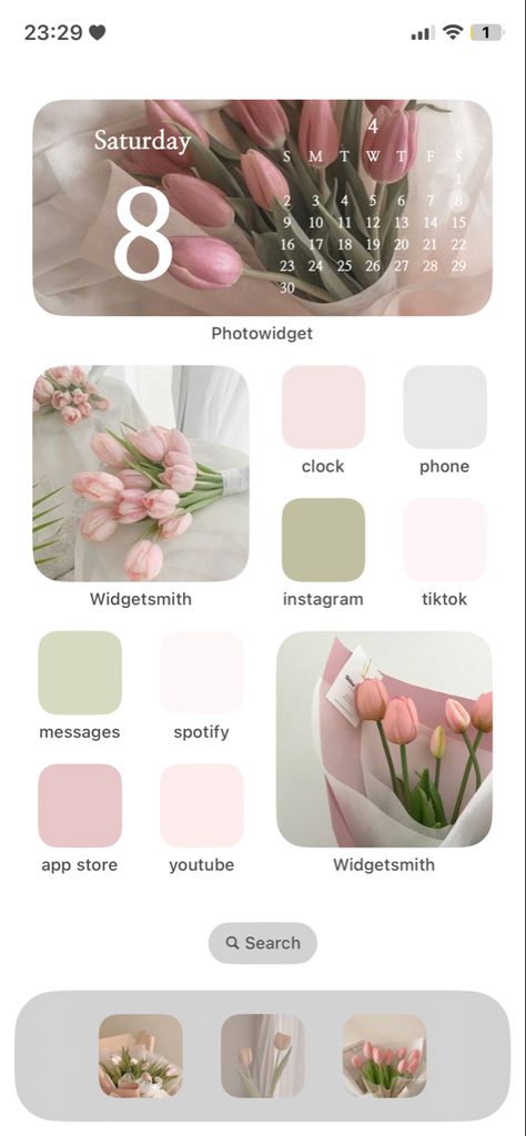 tulips aesthetic ios 16 setup flowers spring Phone Style Ideas, Spring Iphone Layout, Spring Homescreen Layout, Spring Ios Homescreen, Spring Home Screen Ideas, Ios 16 Setup, Aesthetic Iphone Setup, Spring Homescreen, Spring Fashion Aesthetic