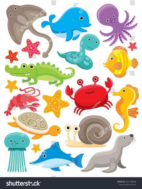 Cute sea animals vector set. Under the sea animals clipart, sea creatures clipart vector illustration. #Ad , #AFFILIATE, #animals#vector#Cute#sea Under The Sea Creatures Printables, Under The Sea Creatures, Cute Sea Animals, Under The Sea Clipart, Under The Sea Animals, Summer Elements, Cartoon Sea Animals, Sea Illustration, Animal Flashcards