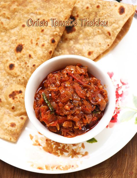 onion tomato thokku recipe Thokku Recipe, Tomato Curry, Veggie Fries, Tomato Chutney, Chutney Recipes, Ripe Tomatoes, Crushed Garlic, Chapati, Indian Food Recipes Vegetarian