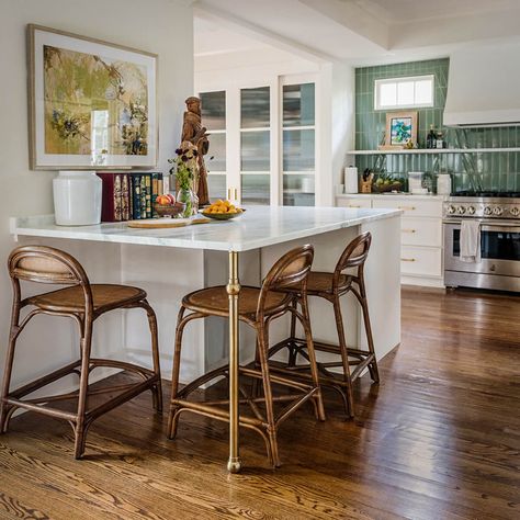 Kitchen Island Overhang, Kitchen Island With Legs, Brass Kitchen Island, Bistro Shelving, Brass Shelving, Small Galley Kitchen, Glass Shelves Kitchen, Countertop Support, Ikea Kitchen Design