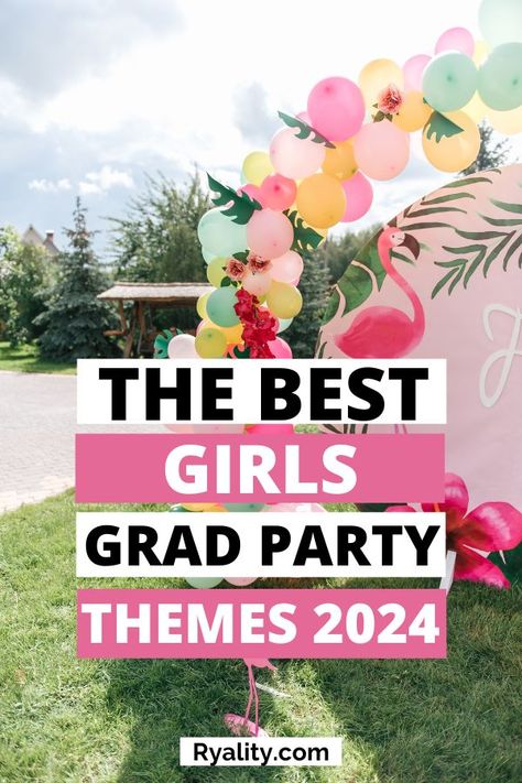 The best theme ideas for a graduation party! Definitely trying one of these out for my girls grad party this year Graduation Party Theme Ideas, Grad Party Themes, College Graduation Party Themes, High School Graduation Party Themes, Party Themes For Girls, Coquette Theme, Grad Party Theme, Girl Graduation Party, College Grad Party