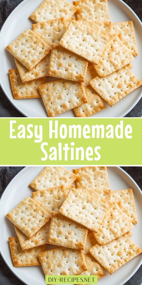 Craving crunchy saltine crackers? This easy homemade recipe uses basic pantry ingredients like flour, yeast, and butter for a deliciously crispy result. Try it today! Homemade Saltine Cracker Recipes, Saltine Cracker Recipes Homemade, Crackers Recipe Appetizers, Homemade Oyster Crackers, Butter Crackers Recipe, How To Make Crackers Homemade, Home Made Crackers Recipes, Easy Cracker Recipe, Saltiness Cracker Recipes