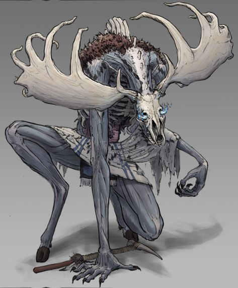 Undead Creature Art, Wendigo Concept Art, Dnd Wendigo, Wendigo Dnd, Monster Rpg Art, Wendigo Art Dark, Wendigo Character Design, Undead Character Art, Dnd Monster Art