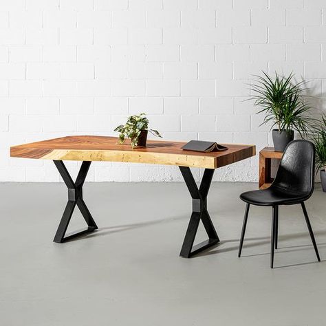 Natural Wood Table, Slab Table, Canada Toronto, Live Edge Wood, Live Edge Table, Table Black, Black Legs, Table Height, Solid Wood Furniture