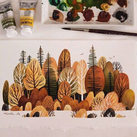 Little Forest, 카드 디자인, Forest Painting, 수채화 그림, Watercolor Inspiration, Art And Illustration, Leaf Art, الرسومات اللطيفة, Watercolor Illustration