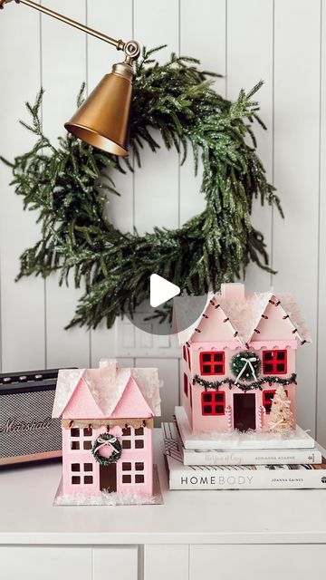 JAMIE THORPE | HOME DECOR | COASTAL LIVING | SHOPPING FINDS on Instagram: "DIY CHRISTMAS HOUSES 🏠 🎄🎅🏽❤️✨🎁  Sharing 2 of the 3 DIY holiday houses I made using paper mache houses, acryclic paint, wire craft garland, candy canes, scalloped trim and glitter from Hobby Lobby. Tiny string lights and snow from Michaels.   What do you think? 😊✨  Stay tuned for the third one I made I will share it soon…." Diy Christmas Houses, Paper Mache Houses, Tiny String Lights, Craft Garland, Crafts 2024, Holiday Houses, Home Decor Coastal, Paper Mache Christmas, Wire Craft