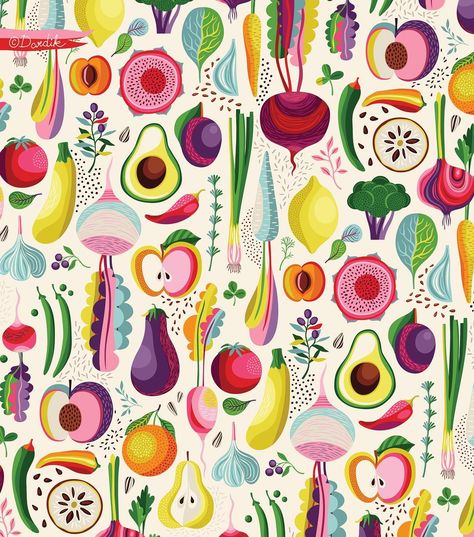 Summer Market... my new pattern... #repeat #market #summearket #surfacedesign #fruits #vegetables #pattern #food #herbs #dardikpattern Vegetable Fabric, Helen Dardik, Summer Market, Cotton Lycra Fabric, Summer Marketing, Market Garden, Summer Blanket, Garden Quilt, Art Gallery Fabrics