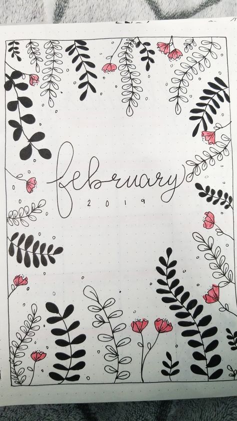 Aesthetic Calligraphy Ideas, February Bujo, Boarders Designs For Projects, February Ideas, Brochure Design Creative, Front Page Design, Bond Paper Design, Bullet Journal Cover Ideas, Easy Mandala Drawing