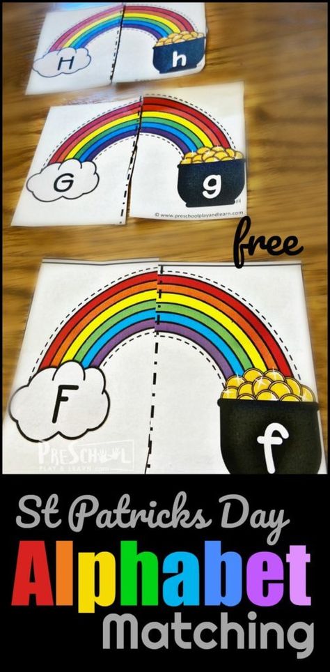 FREE St Patricks Day Alphabet Matching - Young learners will have fun learning their letters with this fun St Patricks Day Alphabet Matching game where they match rainbow upper and lowercase letter puzzles. This is a great activity for Kindergarten, Pre k, and first graders. #alphabet #stpatricksday #rainbow #kindergarten #prek #grade1 Sant Patrick, March Themes, March Crafts, St Patricks Crafts, St Patricks Day Crafts For Kids, March Activities, St Patrick Day Activities, Alphabet Matching, Preschool Literacy