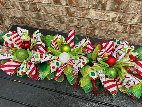 Green Monster Christmas Centerpiece, Green Monster Garland, Fireplace Decor, Christmas Decor, Mantle Decor, Staircase Christmas Swag - Etsy Christmas Decor Mantle, Fireplace Decor Christmas, Staircase Christmas, Monster Christmas, Garland Fireplace, Christmas Trees Ideas, Christmas Diy Decor, Winter Centerpieces, White Centerpiece