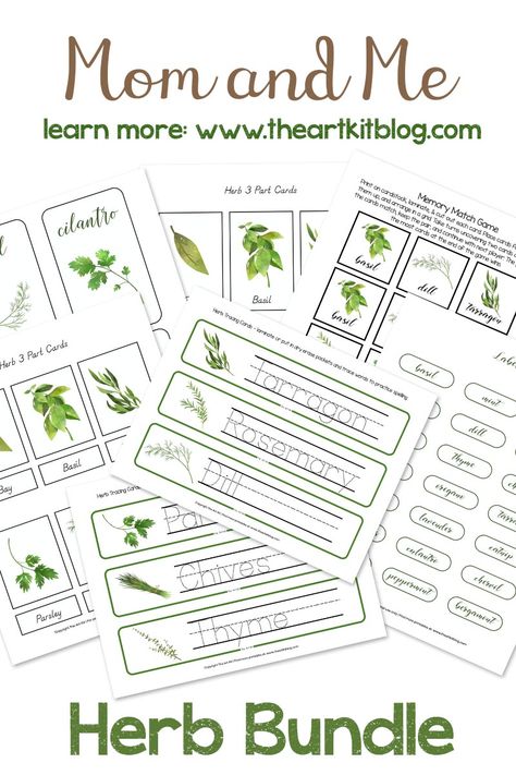 Mom and Me Herb Bundle Printable Herb Activities For Kids, Spice Bottle Labels, Herb Labels, Homeschool Lessons, Christian Activities, Math Tools, Memory Match Game, Mom And Me, Match Game