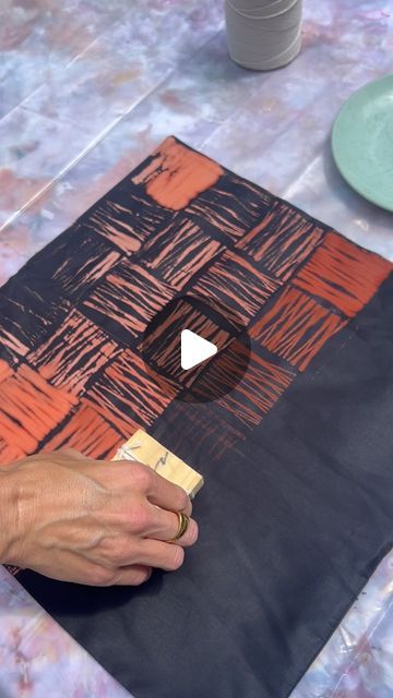 Ashley Owens on Instagram: "One more bleach dyeing tutorial!! And this one was a little more special because it reminds me of my weaving roots. Here’s how to achieve this woven pattern:

1) Take a small block of wood and wrap your string around it in a haphazard way to create crisscrosses for a more intricate pattern or evenly across for a more even pattern. Tie the two ends together along the back of the block. 

2) Make a 1:1 ratio of water and bleach and put it in a shallow plate.

3) Tap the block in the bleach mix just enough to get the string all covered in the bleach. Have a junk towel next to you so you can tap the block onto it and get off any excess bleach. I did not do this which resulted in the thicker bleached areas so learn from my mistake! 

4) Every time you stamp, make sur Bleach Clothing Art, Bleaching Fabric, Bleach Printing, Bleached Clothing, Bleach Stamping, Rust Dyeing, Tie Dye Bleach, Bleach Dye Shirts, Bleaching Clothes