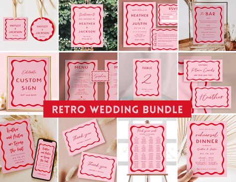 Pink and Red Retro Wedding Bundle Retro Invitation Suite - Etsy Australia Pink And Red Retro Wedding, Pink And Red Wedding Invitations, Retro Wedding Aesthetic, Retro Wedding Stationery, Retro Invitation, Valentines Wedding, Minimalist Wedding Decor, Birthday Brunch, Wedding 2025