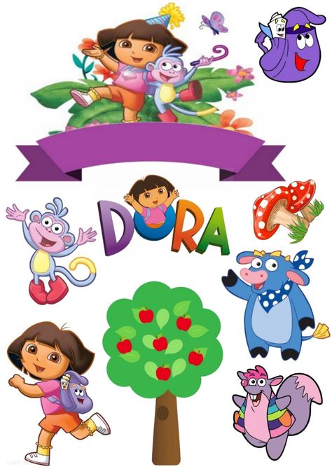 Dora The Explorer Cake Topper Printable, Dora Cake Topper Printable, Dora Theme Cake, Disney Birthday Quotes, Dora Birthday Cake, Sofia Birthday Cake, Paw Patrol Birthday Party Cake, Anchor Stencil, Graduation Cake Designs