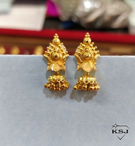 Kammalu Designs Gold Daily Wear, Small Jimiki Kammal Design Gold, 1gram Gold Earrings With Price, Small Buttalu Earrings Gold, Gold Kammalu, Kammalu Designs, Gold Jumkas Design, Dailyware Earrings Gold, Jumkas Gold