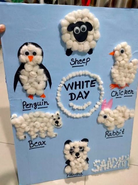 Photo - Google Photos White Day Activities For Preschool, Black And White Day For Preschool, White Day Celebration In Preschool, Cotton Ball Activities, Speech Therapy Activities Elementary, Cotton Ball Crafts, Ece Activities, Tie And Die, Tree Drawing Simple