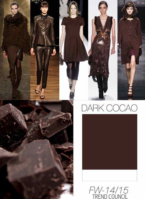 Trend Council Bronze Autumn, Toned Autumn, Dark Cacao, Trend Council, Fall And Winter Fashion, 2014 Fashion Trends, 2015 Fashion Trends, Mode Tips, Cocoa Chocolate