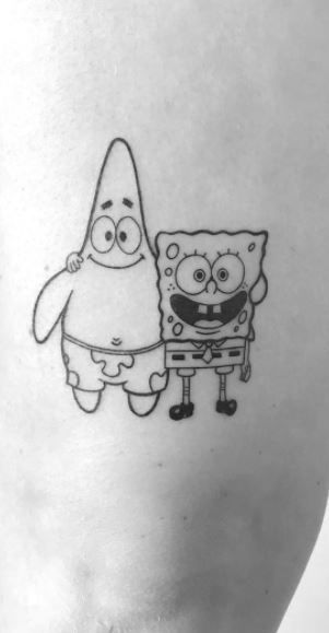 Spongebob Tiny Tattoo, Gary Tattoo Spongebob, Patrick Star Tattoo, Sponge Bob Tattoo, Nickelodeon Tattoos, Spongebob And Patrick Tattoo, Spongebob Tattoo, Partner Tattoos, Spongebob Drawings