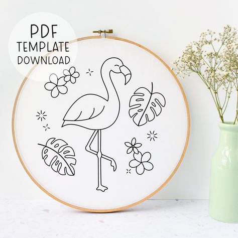 Flamingo Embroidery Pattern Download, Summer Embroidery Design, Ocean Embroidery Design, Beach Lover Hand Embroidery Flamingo Lover Gift Flamingo Embroidery Design, Flamingo Embroidery Pattern, Embroidery Templates Free Printable, Embroidery Flamingo, Ocean Embroidery, Embroidery Towels, Flamingo Embroidery, Embroidery Animals, Lovers Hands