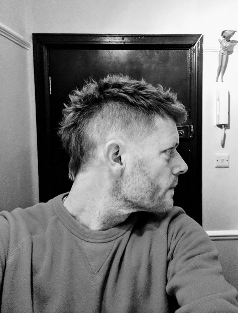 And my version of mohawk/mullet Viking Haircut, Mohawk For Men, Mohawk Haircut, Mohawk Mullet, Mohawk Hairstyles Men, Hairstyle For Men, Mullet Haircut, Mohawks, Viking Hair