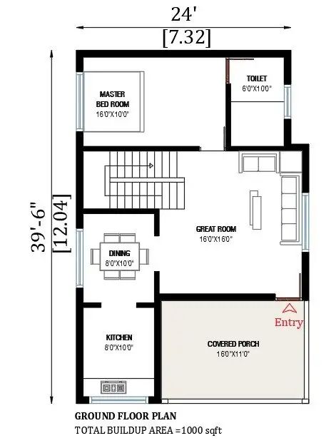 24’x40’ house plan is given in this AutoCAD drawing model. Download now. - Cadbull 24×40 House Plans, 24x40 House Plans, 24x40 Floor Plans, Smart House Plans, 20x30 House Plans, Square House Plans, Budget House Plans, North Facing House, 20x40 House Plans