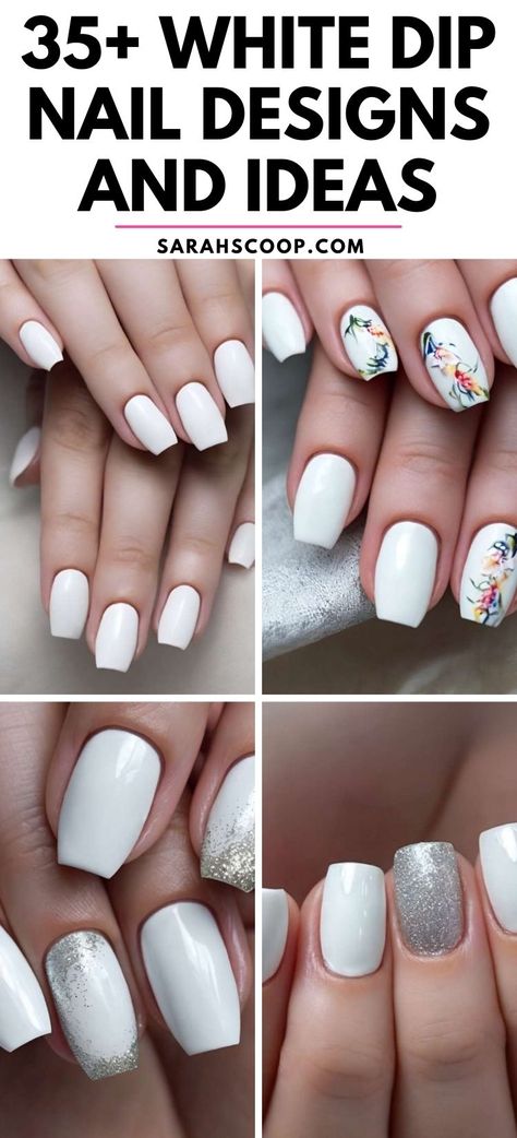 Transform your look with these stunning white dip nail designs! 💅 #nailinspo #naildesigns #whitedip White Dip Nail Designs, White Dip Nails With Designs, White Dip Nails, Dip Nail Designs, French Tip Dip, Dip Nail Colors, Dip Nail, Classic French Style, White French Tip