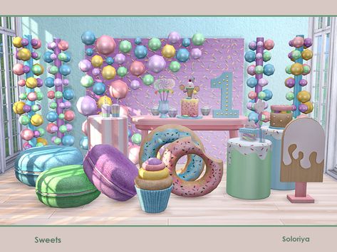 A set of furniture for your parties. Includes 13 objects, has 5 color variations. Items in the set: Found in TSR Category 'Sims 4 Decorative Sets' Sims 4 Birthday Party, 4 Birthday Party, Sims 4 Tsr, Sims 4 Clutter, 4 Birthday, Free Sims, Sims 4 Toddler, Round Tables, Sims 4 Cc Furniture