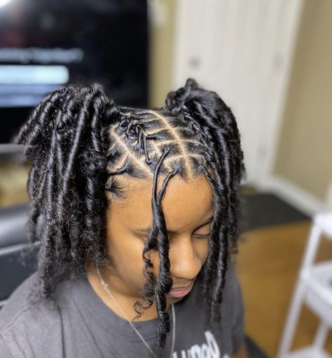 Starter Locs Styles Two Ponytails, Cute Easy Loc Styles For Women, Back To School Dread Loc Hairstyles, Lock Retwist Styles, Short Locs Ponytail Styles, Dread Loc Style, Back To School Dreadlock Hairstyles, Small Locs Black Women Styles, Retwisted Locs Style