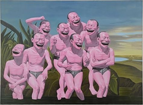 YUE Mingjun, born in Daqing of Heilongjiang Province in 1962, now lives and  works in Beijing. Yue uses theatrical structure to form the context of his  work... Yue Minjun, Chinese Contemporary Art, Contemporary Art Painting, Expressionist Art, Diego Rivera, Leisure Arts, Chinese Painting, Wall Art Pictures, Posters And Prints