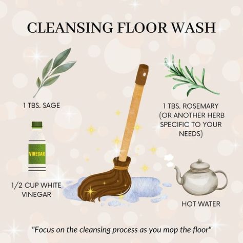 Tea & Rosemary☕️🌱 on Instagram: "Today's spread ✨⁣ ⁣ Cleansing Floor Wash ✨😊⁣ ⁣ 1 tbs. sage⁣ 1 tbs. rosemary (or another herb specific to your needs)⁣ 1/2 cup white vinegar⁣ Hot water⁣ ⁣ Focus on the cleansing process as you mop the floor.⁣ ⁣ #cleansingfloorwash #floorwashing #cleansing #cleansingwater #cleansingritual #cleansingritual #cleansingtools⁣ #modernwitchcraft #witchlife #witchcrafts #witchessociety #witchesofinstagram🔮🌙 #witching #witchyways #witchtips #magickal #beginnerwitch #ne Cleansing Floor Wash, Natural Cleaning Products Diy, Kitchen Witch Recipes, House Cleansing, Vinegar Uses, Witch Spirituality, Magic Spell Book, Energy Healing Spirituality, Herbal Healing