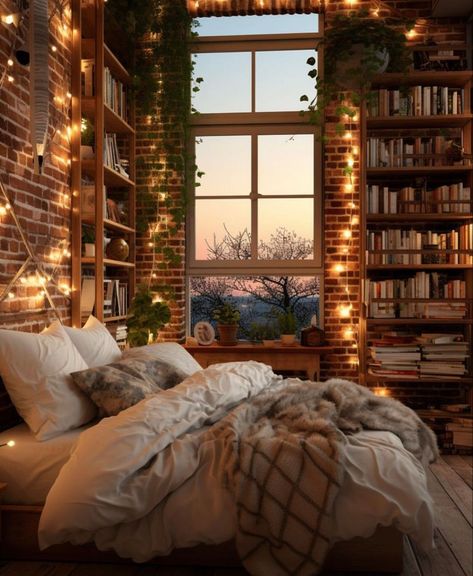 Booklover Bedroom Ideas, Minimal Library, Library Bedroom Ideas, Bedroom With Books, Creative Bedroom Decor, Book Bedroom, Bedroom Bookshelves, Fantasy Room, Mediterranean Bedroom