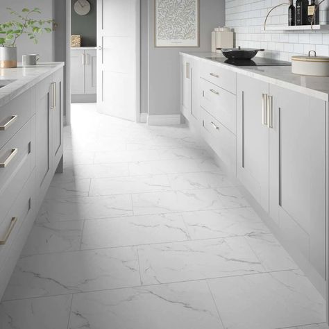 Marble Kitchen Countertops And Floor, Bathroom Tile Floor Marble, Marble Floor In Kitchen, White Marble Floor Kitchen Ideas, Marble Vinyl Flooring Kitchen, Marble Laminate Flooring, Ziarat White Marble Flooring, Kitchen White Flooring, Kitchen White Marble Floor