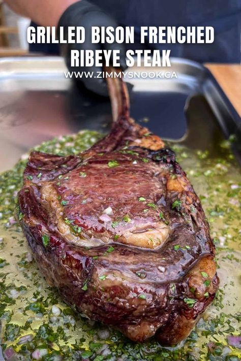 Bison Ribeye Steak Recipes, Bison Steak Recipes, Bison Steak, Steak Sauce Recipes, Rib Eye Recipes, Bison Recipes, Griddle Cooking, White Balsamic Vinegar, Sliced Meat