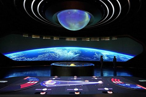 The museum’s imagined future also draws from Islam’s past with a mesmerizing display of the planets in our solar system mapped by astrolabes. Museum Of The Future Dubai, Future Museum, Solar System Map, Museum Of The Future, The Future Is Now, The Planets, Ball Lights, Our Solar System, Now Open