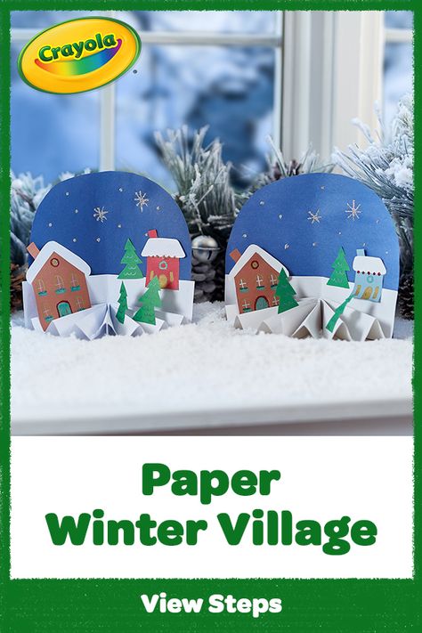 There's snow place like home! Cut, fold & create a winter village scene that's a colorful DIY holiday decoration. Crayola Crafts, Hometown Christmas, Snow Place Like Home, 3d Christmas Cards, Winter Paper, Snow Place, Winter Village, Festive Crafts, Winter Preschool