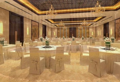 Banquet Hall Golden Accent Banquet Hall Design Interiors, Banquet Hall Design, Ballroom Design, Wedding Banquet Hall, Hotel Lobby Design, Function Hall, Convention Hall, Wedding Reception Ideas, Hall Interior Design