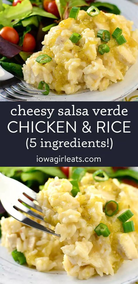 Iowagirleats Recipes, Salsa Verde Chicken And Rice, Rice Entrees, Gluten Free Salsa, Casserole Ideas, Verde Chicken, Simple Dinners, One Pan Meal, Fast Meals