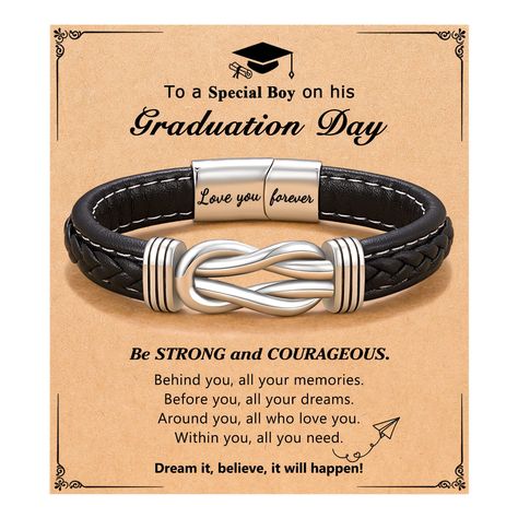 PRICES MAY VARY. 【Graduation Bracelet】Happy Graduation Day! The knot bracelet represents forever linked together. He will have your love and support as always. Dream it, believe it, and achieve it! 【Graduation Gifts For Him】To a special boy on his graduation day. This will be a meaningful graduation gift cherished by the person you love forever. Suitable for your son, grandson, nephew and teen boys. 【Material】Our bracelet wristband is a beautiful stainless steel bracelet with a leather strap. So Gifts For Graduating Senior Boys, Graduation Gifts For High School Boys Senior Year, Boy Graduation Gift, Adjustable Jewelry For Graduation Gifts, Personalized Adjustable Bracelets For Graduation Gift, Boys Teenage, High School Senior Gifts, Meaningful Graduation Gifts, Happy Graduation Day