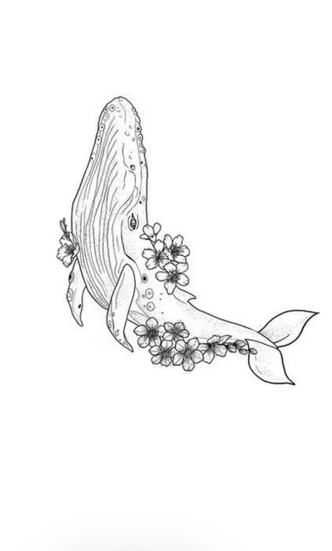 Flower Whale Tattoo, Whale And Flower Tattoo, Ocean Things, Whale Embroidery, Sea Turtle Tattoo, Whale Tattoos, Daisy Tattoo, Whale Design, White Whale