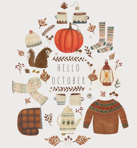 Autumn Witch, Happy Saturday Everyone, Cozy Hygge, Gouache Illustrations, Hello October, Autumn Illustration, Stickers Kawaii, Everyday Art, Beautiful Autumn