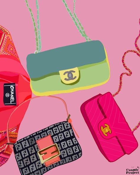 Chanel Bag Illustration, Art Fashion Illustration, Chanel Art, Bag Illustration, Pink Tumblr Aesthetic, Inspiration Painting, Pop Art Wallpaper, Picture Collage Wall, Preppy Wallpaper