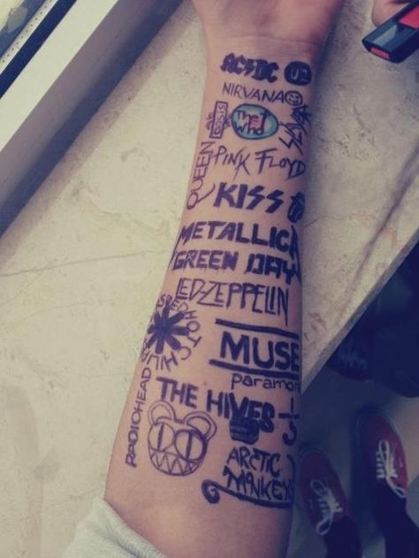 Pnb Rock Tattoos, Rocknroll Tattoo Ideas, Nickelback Tattoo Ideas, Punk Rock Tattoos For Men, 80s Rock Tattoo, 80s Rock Tattoo Ideas, Rock Music Tattoo Ideas, Rockstar Tattoo Ideas, Rock And Roll Tattoo Ideas